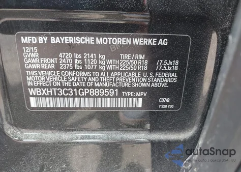 2016 BMW X1 xDrive28I z USA, uszkodzony, nr VIN WBXHT3C31GP889591